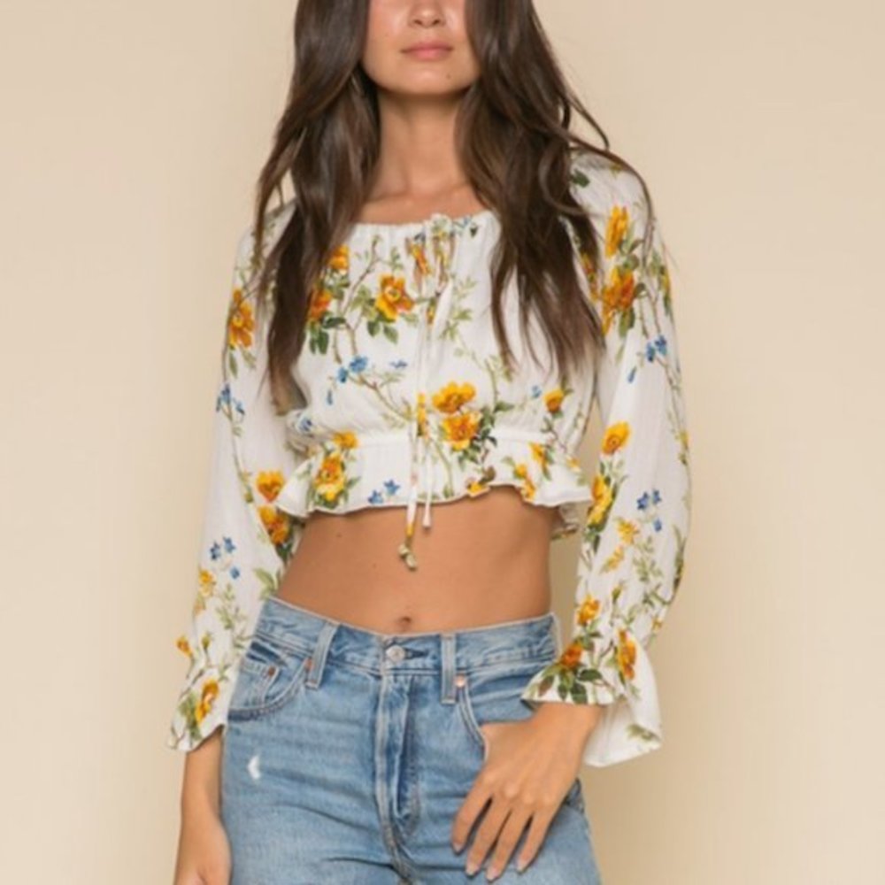 NWT: Raga Buttercup Field Crop Top White Floral XS Women Blouse Boho Cottagecore